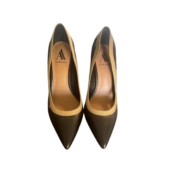 NWOB Ava&Aiden Black/ Gold Leather Pumps/ Stilletos Size 8.5 - Picture 9 of 16